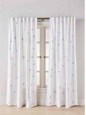 1 Maeve White Sheer Curtain with Blue Embroidered Bows